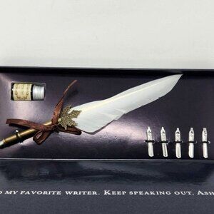 Feather Pen Writing Calligraphy Dip Set 5 Nibs + Box Stationery Gift Quill Ink